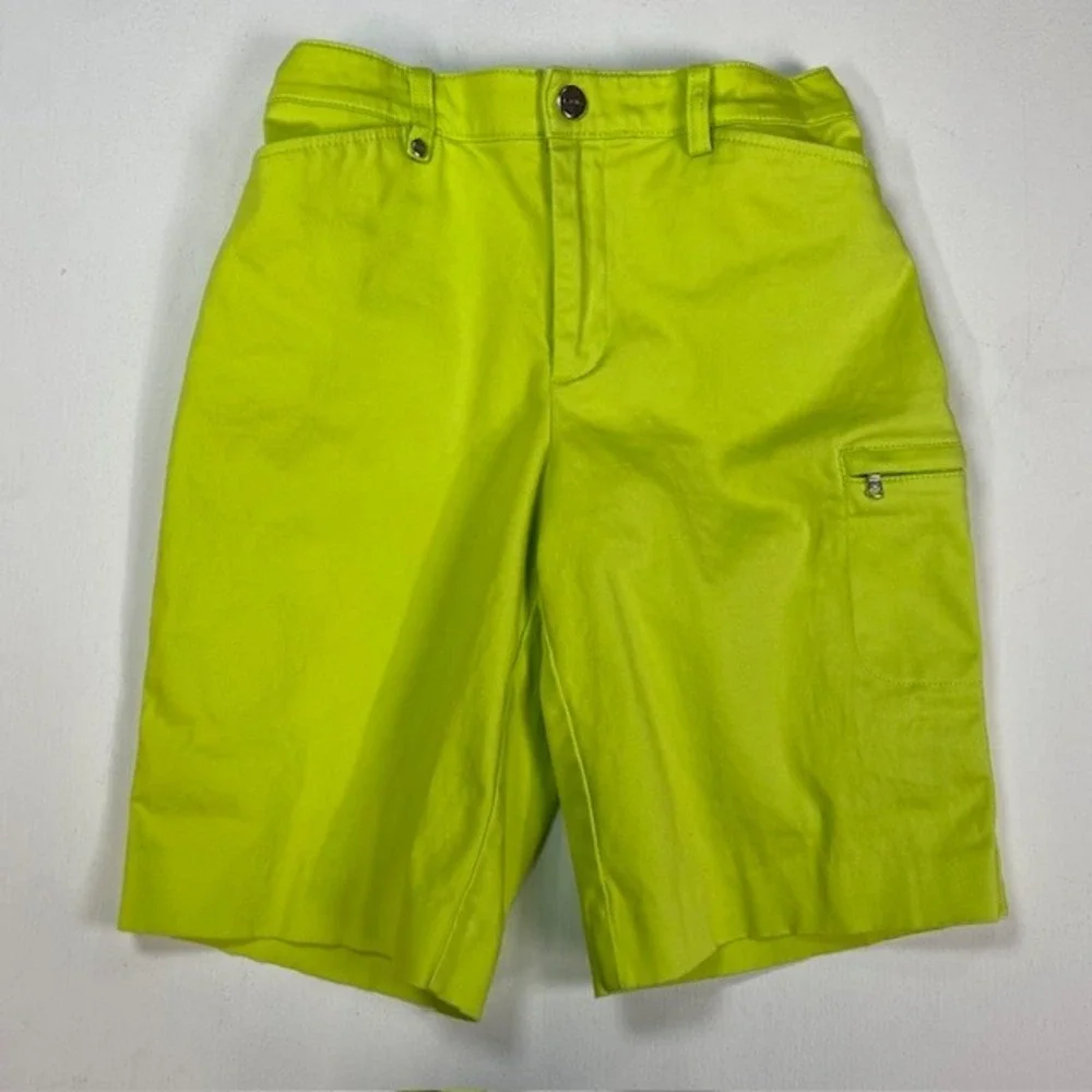 Lauren Ralph Lauren Neon Lime Green Bermuda Golf Shorts‎ Side Zip Pocket Womens